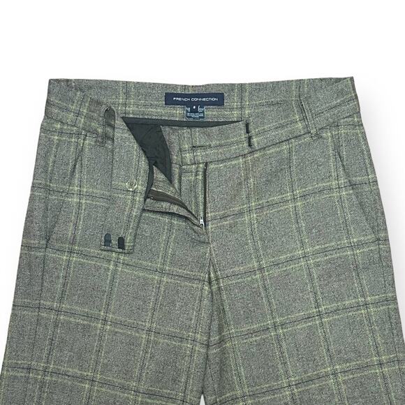FRENCH CONNECTION Wool Wide Leg Plaid Pants Trousers Brown Key Lime Career 6 - Picture 4 of 11